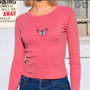 brandy melville long sleeve pink butterfly shirt